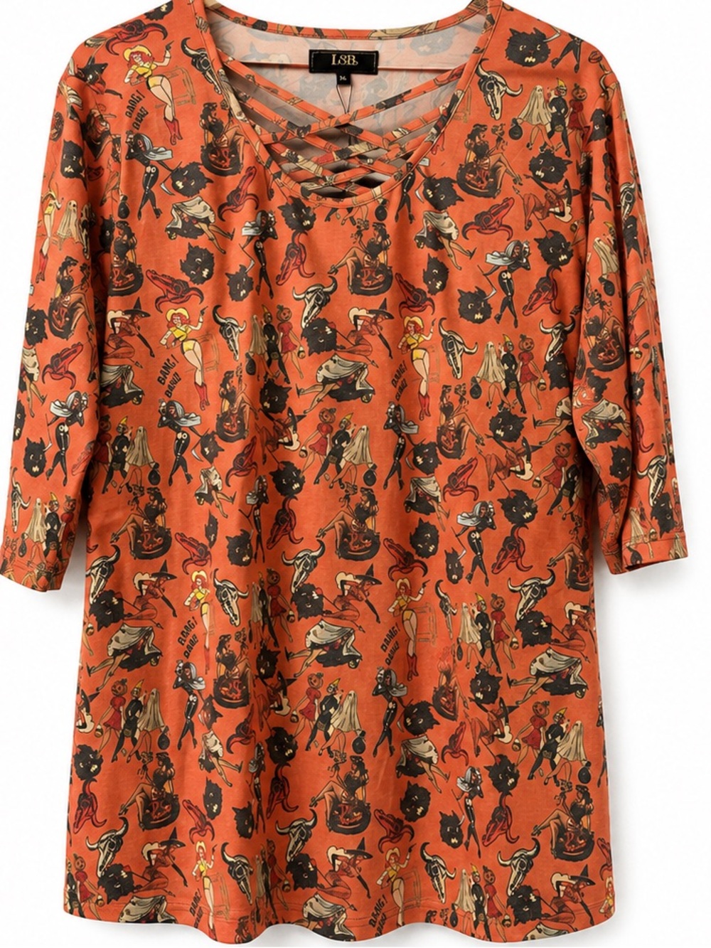 Boho Halloween Western Cowgirl Print Tunic Top XL NWT
